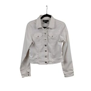 EXPRESS JEANS Women's White Denim Jacket Cropped Trucker Style Size M